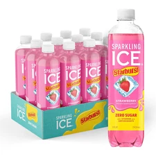 Sparkling Ice STARBURST Strawberry, Zero Sugar Flavored 17 Fl Oz (Pack of 12)