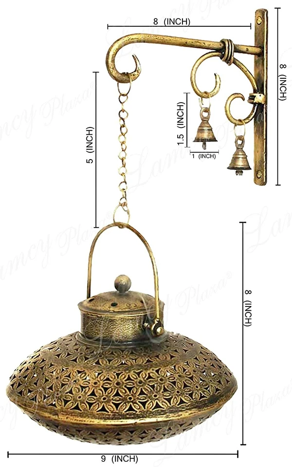 Luz de té Rajasthani de metal recortada Handi Dhoop y candelabro con campana de latón Foto 4 de 4