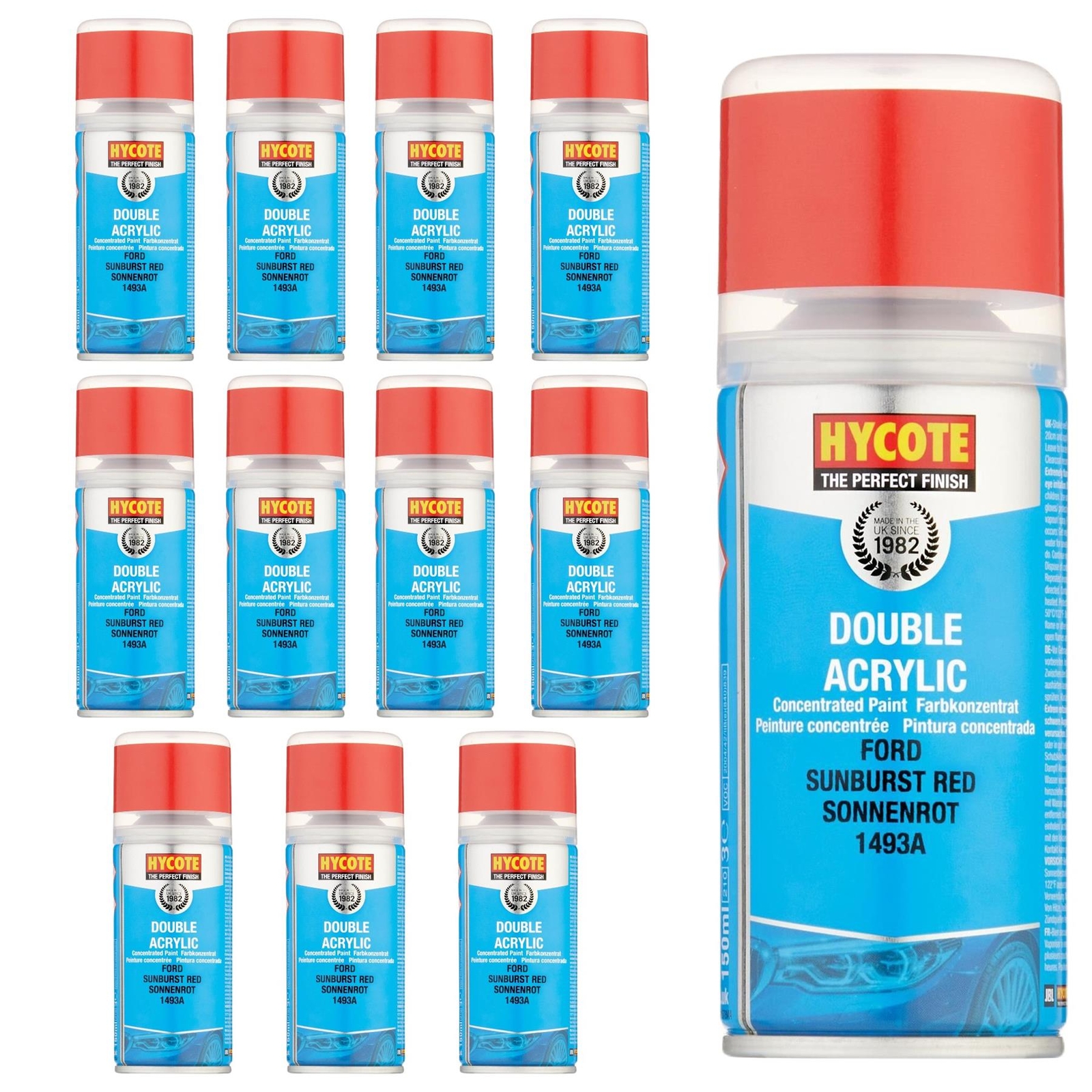 Hycote Colour Spray Paint XDFD513 Ford Sunburst Red 150ml x12