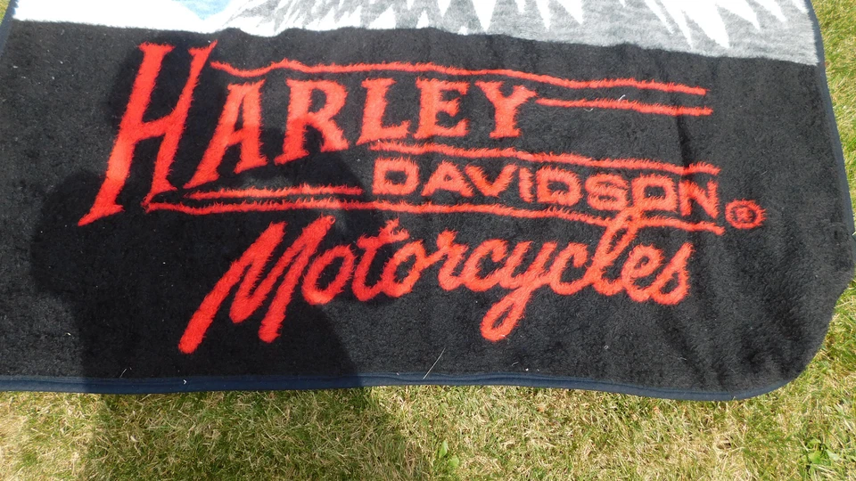 Manta polar vintage Biederlack Harley Davidson bandera águila estrellas rayas EE. UU. 58x76 Foto 2 de 4