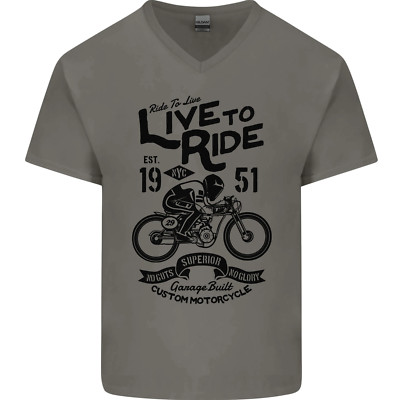 Live to Ride Motorrad Motorrad Biker Herren V-Ausschnitt Baumwolle T-Shirt