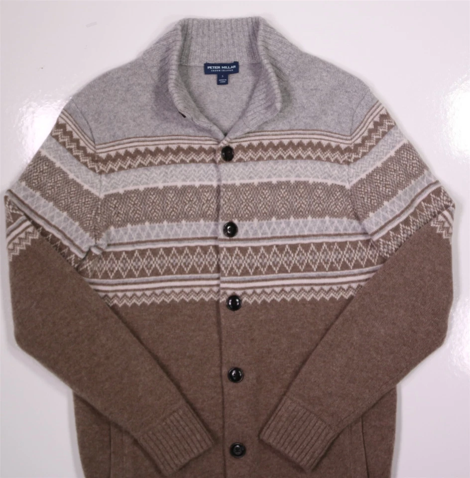 Suéter Peter Millar Corona Artesanal Yute Brunhall Botón Completo Fairisle Cardiga S Foto 3 de 4
