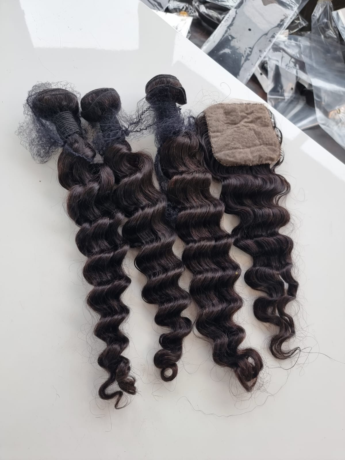 12A BRAZILIAN VIRGIN HAIR LOOSE DEEP WAVE BUNDLE 1b#  22+22+22&16 SILK BASE 370g