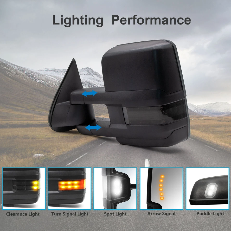 Par de retrovisores de reboque sinal aquecido a energia compatível com 2003-2006 GMC Yukon XL 1500 2500 preto - Imagem 3 de 4