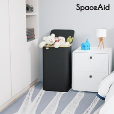 Laundry Hamper with Lid, 110L Large Tall Clothes Basket Bin with Bamboo Handles