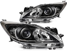 Headlights Assembly For 2010-11 Mazda 3 (5-Speed) Black Housing Left+Right Sides