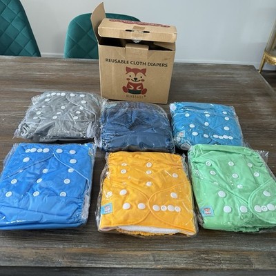 Alva Baby Reusable Cloth Diapers 6 With 12 Inserts Snap Adjustable NEW