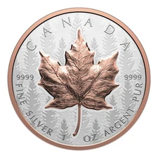 2025 Canada Maple Leaf UHR  Rose Gilded Forest 1 oz Silver Coin