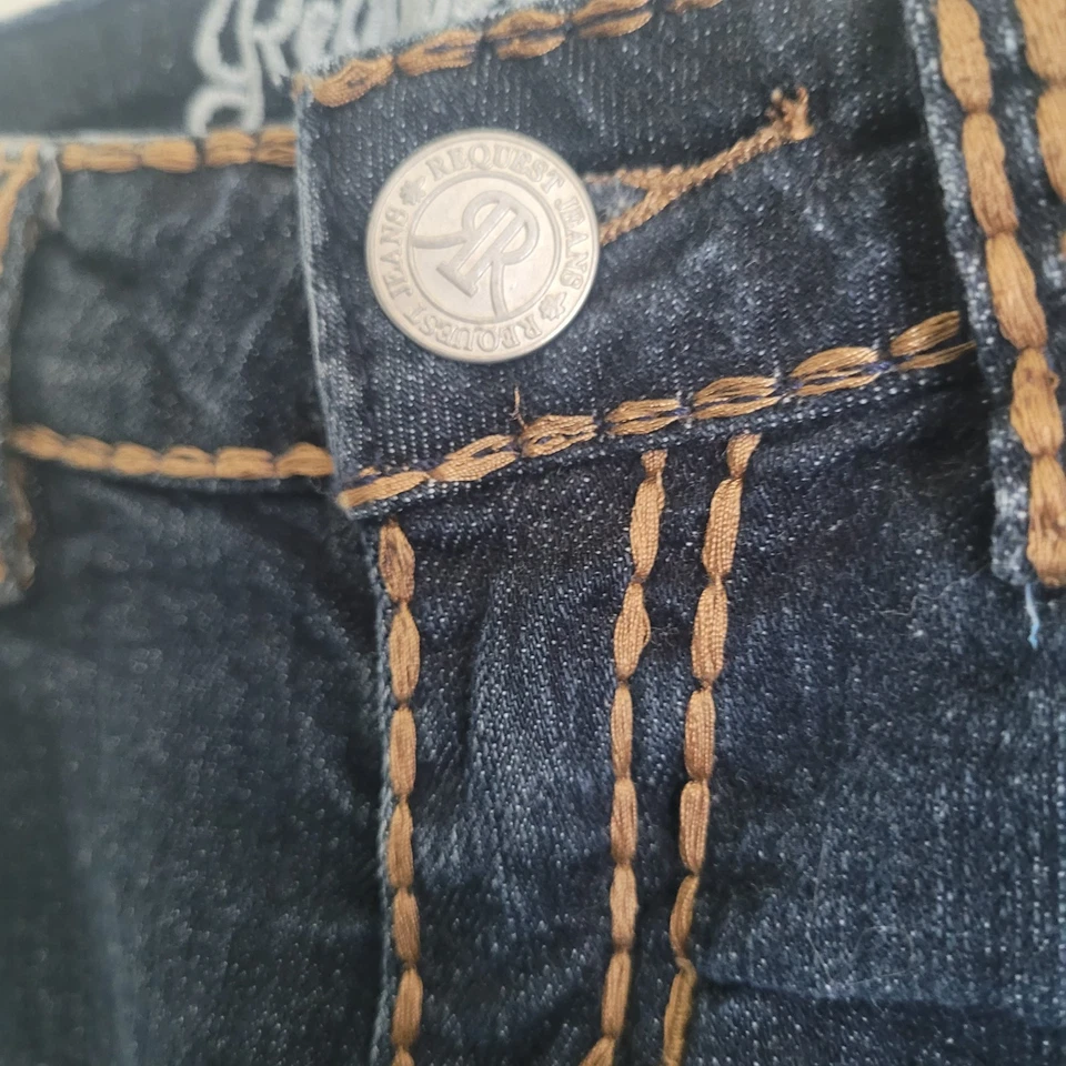 Pantalones cortos de mezclilla de tiro bajo Request Jeans Y2K para mujer talla 5/27 azul entrepierna de 5" Foto 3 de 4