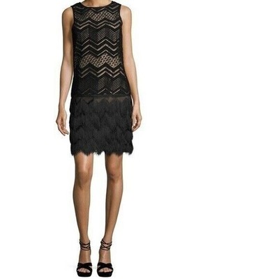 $198 MAX STUDIO ZigZag Fringe Black Dress LBD Designer Flapper Cocktail Party XL