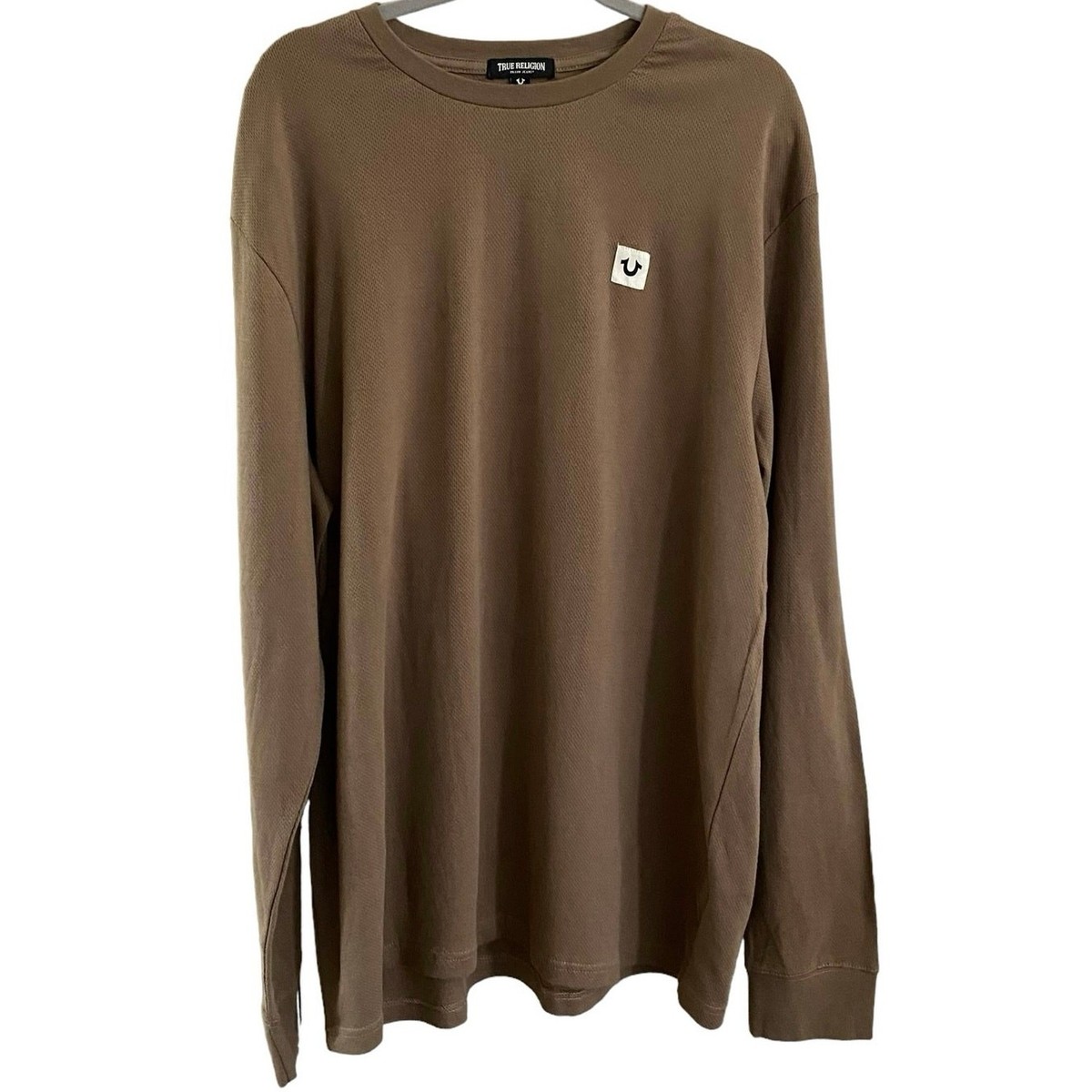 True Religion Mens Size 3XL Long Sleeved Thermal Shirt Brown Crewneck