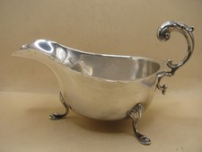 Birmingham 1934 Sterling Silver Sauce Boat Gravy With Scroll Handle & Hoof Feet