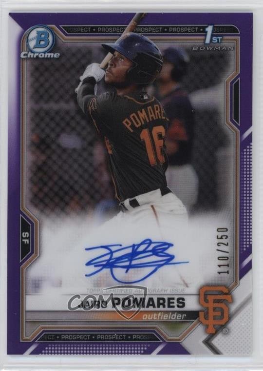 2021 Bowman Chrome Prospects Purple Refractor 110/250 Jairo Pomares Auto 09gj
