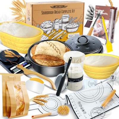 Sourdough Bread Baking Supplies 34 oz Sourdough Starter kit with Pot, 2 Silic...