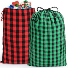 2pcs Cotton Santa Bags 27.5x19inch Large Fabric Drawstring Christmas Gift Bag...