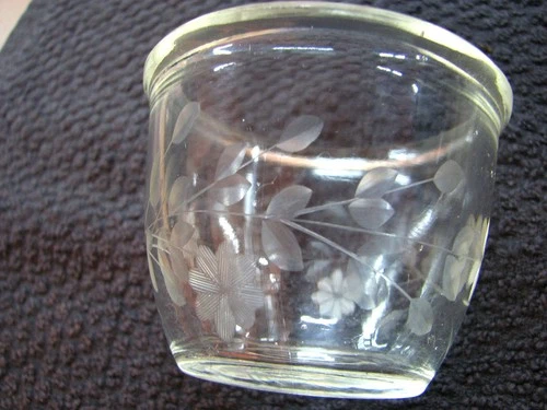 Early Vintage 1920's Pyrex Custard Cup Floral Etched #414 Ramekin Dessert