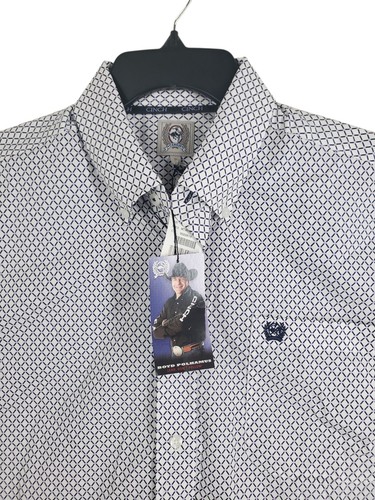 Cinch Shirt Mens S White Blue Purple Check Button Down SS Western NWT - Picture 4 of 11