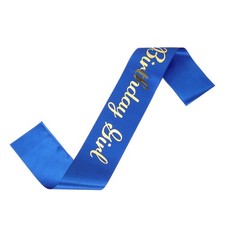 Blue Birthday Girls Sash with Pin Gold Sparkle Lettering for Party