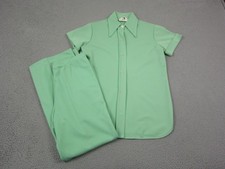Vintage Disco Shirt Pants Set Womens 13/14 Green MOD Leisure 60s 70s Pantasticks