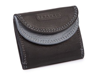 Franko kleine Damen Herren Geldbörse Portemonnaie Echt Leder Tasche Schwarz-Grau