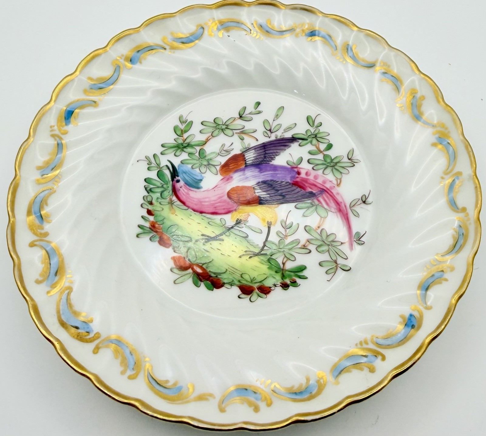 Antique Painted Chelsea Bird Demitasse Cup & Saucer Anchor Mark England c.1765