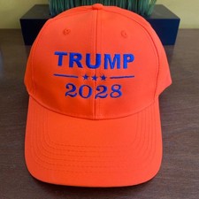 TRUMP 2028 ORANGE BASEBALL CAP EMBROIDERED IN BLUE
