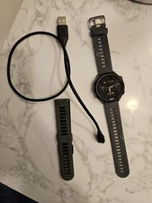 Garmin Forerunner 245 GPS Running Smartwatch Slate Gray Green Band Excellent 