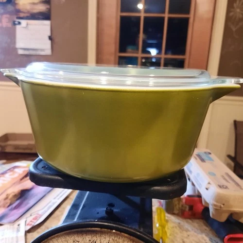 Vintage Pyrex Verde 2.5 Qt Cinderella Casserole Dish #475-B with Clear 475-C Lid