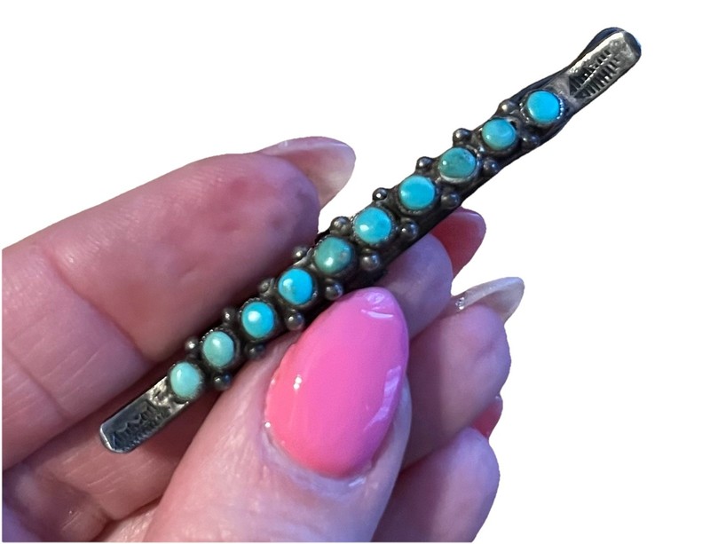 Vintage Fred Harvey Era Native ZUNI Snake Eye Turquoise Sterling Silver Barrette