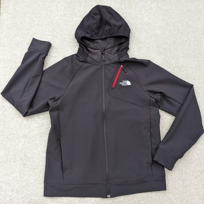 The North Face Herren flinke Softshell Hoodie schwarz rot Zip WindWall Jacke Large