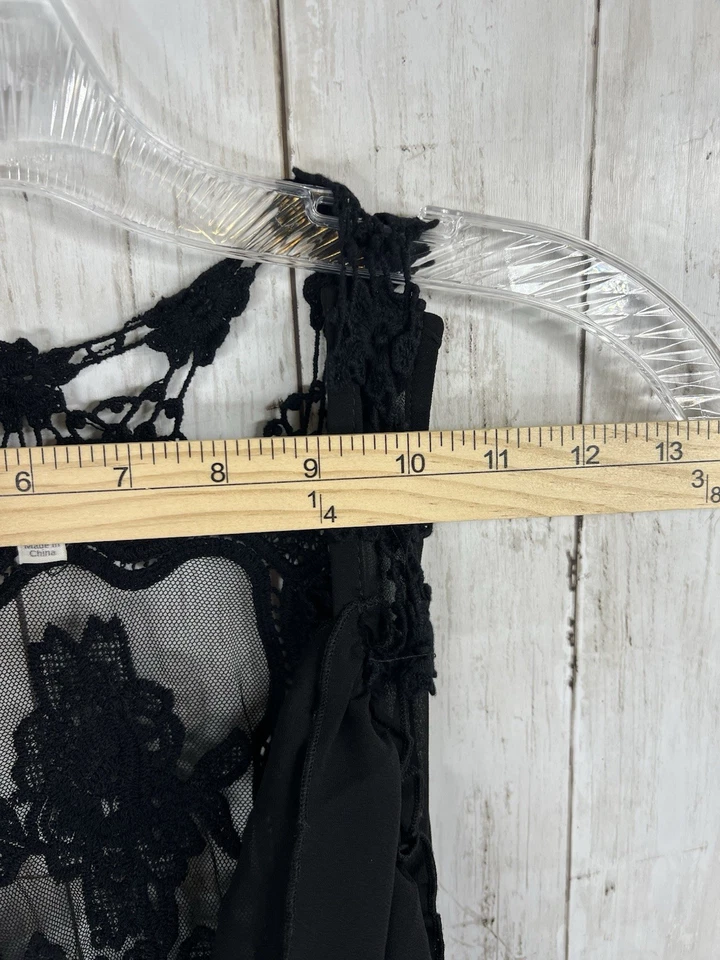 Chaleco Umgee M/L Sin Mangas Negro Gasa Encaje Cascada Volantes Gótico Hada Bruja Foto 2 de 4