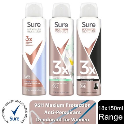 Sure Women Antitranspirant 96H Maximum Protection Deo 18x150ml, Wählen Sie Ihren Duft