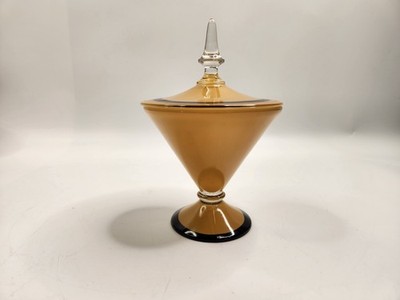Vintage Tiffin Blendo Yellow Black Frosted Candy Dish Art Deco Eames Era Retro