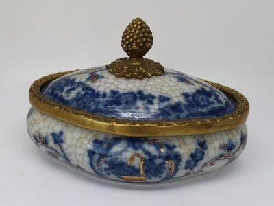 Boite Bijoux Tabac Fleurs Style Art Deco Style Art Nouveau Porcelaine Ceramique - Photo 1/4