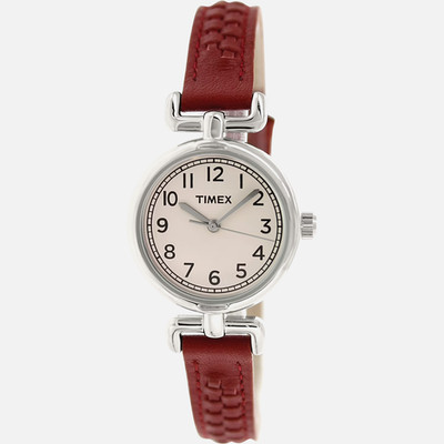 Women's T2N661 Timex Classic Beige Dial w Red Leather Band Watch