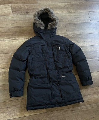 Women's Peak Performance S W D Down Parka Jacket Black Size S HiPe Hooded Coat