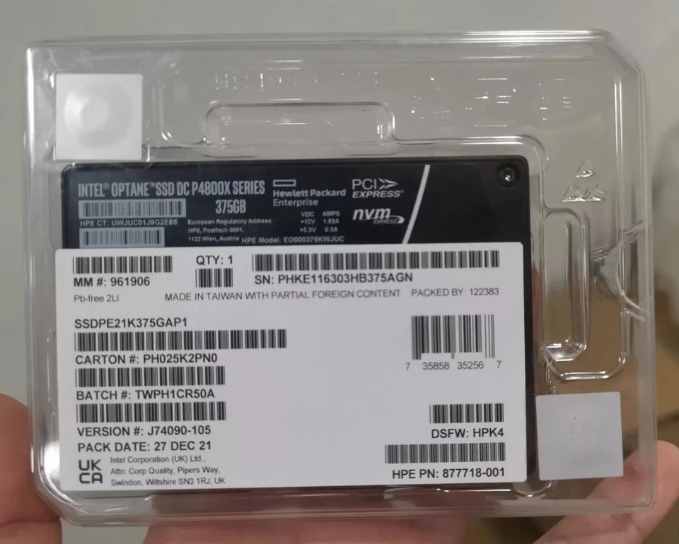 Intel Optane P4800x 375GB SSD HPE U2 NVME PCIE Solid State Drive SSDPE21K375GAP1 - image 1 of 1