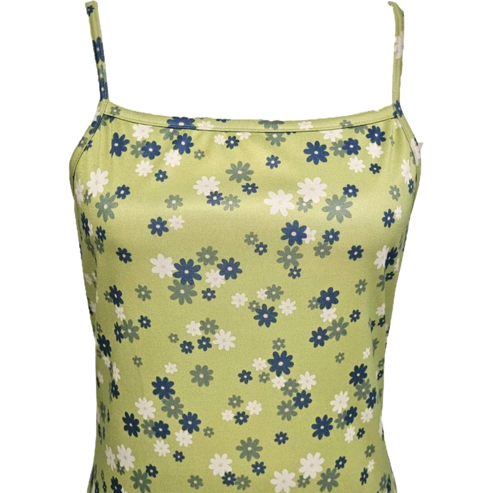 Vintage 90s Y2K Aqua Blues Lime Green Floral Maxi Dress Sz L Flower Power Hippie - Image 4 of 4