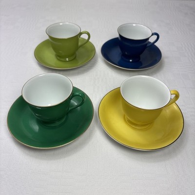 Vintage Noritake Fine China Espresso Kaffeetasse und Untertasse Set x4 bunt