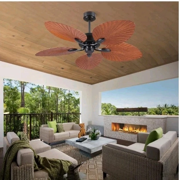 PHORUS 52" Waterproof Outdoor Palm Leaf Ceiling Fan. (b645) - Image 4 of 4