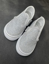 Vans Kids Slip-On Glitter Sneakers Silver White Toddler Youth Casual Shoes
