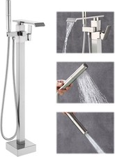 Freestanding Tub Faucet Brushed Nickel Floor Mount Tub Filler Hand Shower Brass