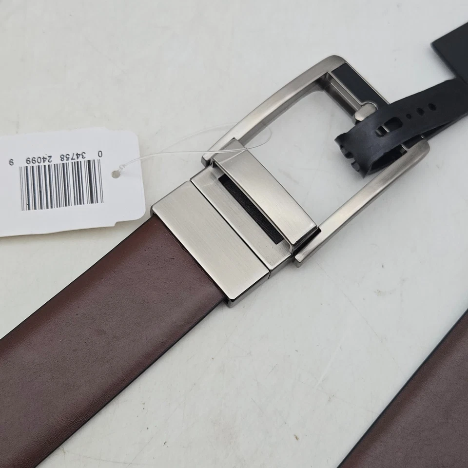 Cinturón Alfani Marrón Negro Reversible Imitación Cuero Hombre 32 Hebilla Níquel Nuevo Foto 4 de 4