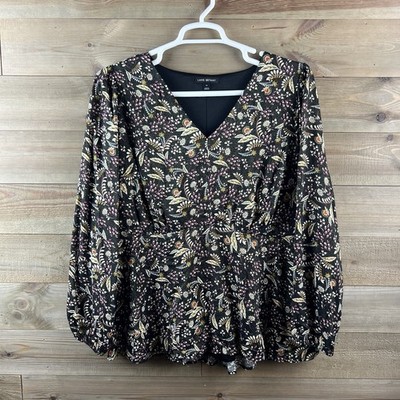 Lane Bryant Womens Blouse Babydoll Floral Glitter Whimsygoth Boho Vneck Size 16