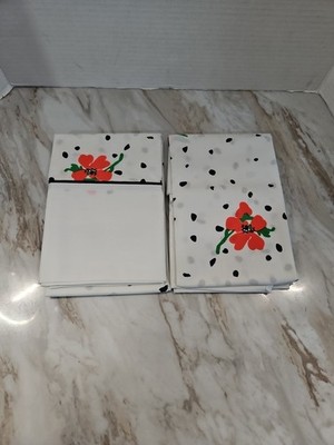 Springmaid Bill Blass No Iron Percale Vtg 2 King Pillowcases White Black Dots