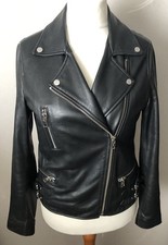 MARKS & SPENCER - AUTOGRAPH Soft REAL LEATHER  Biker Style Jacket BLACK Size 10