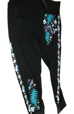 Restyle Pants Womens 4XL Black Embroidered Crystal Fern Floral Gothic Leggings