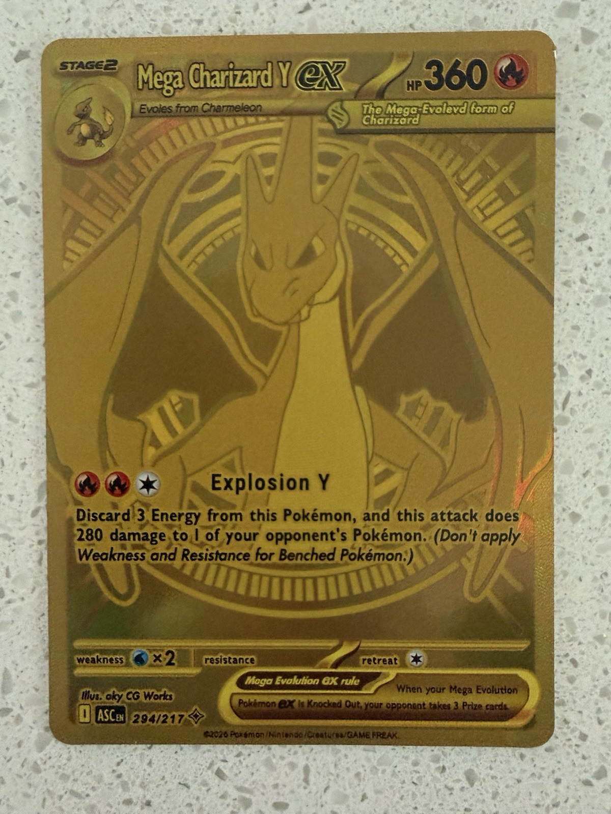 🔥 RARE GOLD MEGA CHARIZARD Y ex – 294/217 – Pokémon Ascended Heroes! 🔥