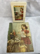 Vintage 1930's Gene Erbit Heavy Pressboard Puzzle Of Girl Teaching Dolls Music 9