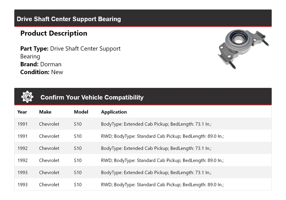 Cojinete de soporte central de eje de transmisión Dorman 1992 para Chevrolet S10 1991-1993 Foto 2 de 4